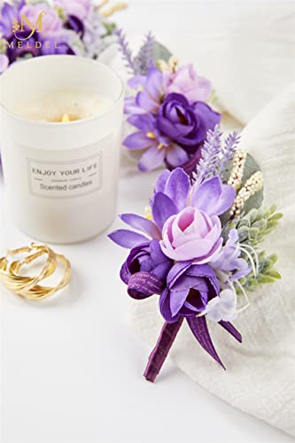 Purple Boutonniere for Men Wedding, Set of 6, Groom and Best Man Boutonniere for Wedding Ceremony Anniversary, Formal Dinner Party and Rustic Fall Wedding Marriage - color: Purple1# Boutonniere(set of 6)