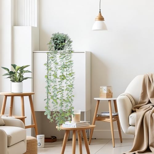 echosari Artificial Hanging Plants, Fake Potted Eucalyptus Faux Hanging Plant, Fake Hanging Plants Indoor for Modern Boho Home Bedroom Shelf Decor - size: 1 PCS
