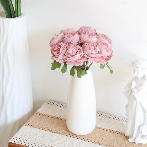 IPOPU 10pcs Light Pink Peonies Artificial Flowers Silk Peonies with Stems Real Look Fake Peony for Home Table Decorations Wedding Faux Flowers Arrangements (Light Pink) - color: Light Pink