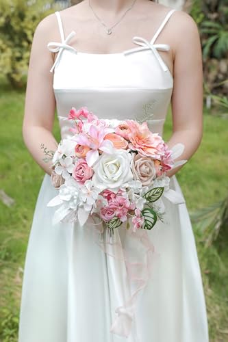 White Pink Artificial Flowers Silk Fake Roses Peonies Greenery Combo Box Set for DIY Wedding Bouquets Bridal Shower Centerpieces Floral Arrangements Party Tables Home Decoration - color: White & Pink
