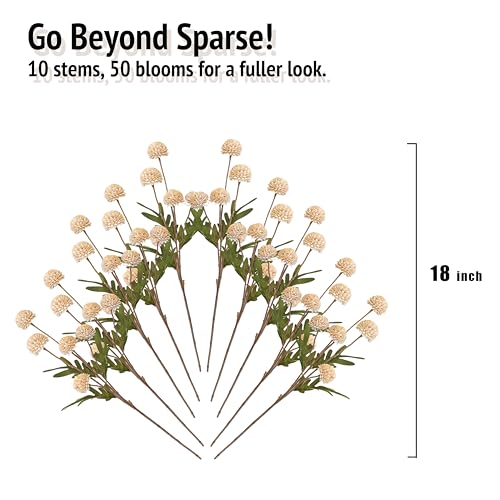 10pcs Fall Artificial Flowers, Champagne Faux Mums + Baby's Breath, Fake Silk Stems Fall Floral Centerpiece, Autumn Wedding/Home Decor, Table Centerpieces for Baby Shower - color: Champagne