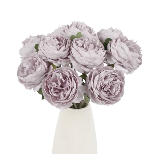 IPOPU 10pcs Light Purple Peonies Artificial Flowers Silk Peonies with Stems Real Look Fake Peony for Home Table Decorations Wedding Faux Flowers Arrangements (Light Purple) - color: Light Purple