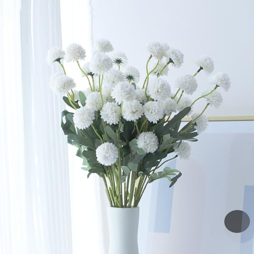 LVEFIT 10 Pcs White Kiku Flower Fake Mums Long Stem Flowers,Faux Kiku Flower Bulk,Silk Flowers Mini Chrysanthemum Floral Arrangements,Artificial Flowers Chrysanth Mini Fake Flower - color: White
