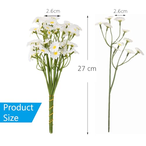 Artificial White Daisy Flowers, 6 Bouquets with 36 Stems, 10 Inch Fake Daisies, Spring Wildflowers for Table Decor