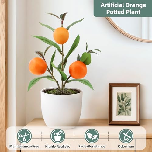 2 Pack Small Artificial Orange Tree Potted, 10.2" Fake Orange Plant | Realistic Mini Faux Orange Plant with Pot, Fade & Weather Resistant, Durable No Aging, Ideal Indoor Decor for All Home Styles - color: Orange-2pcs