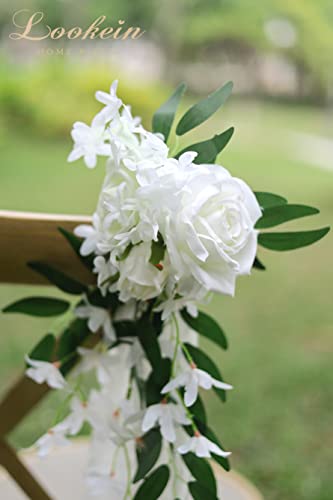 Lookein Set of 8 Pew Flowers for Wedding Ceremony Chair Decorations Bench Decoration Wedding Aisle Chair Decoration, Natural White - color: Romantic White