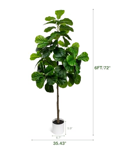 5.5FT Artificial Fiddle Leaf Fig Tree Faux Indoor | Large Tall Fake Trees with White Planter, Ficus Lyrata Floor Plants for Home Decor Office Living Room Housewarming - color: 5.5ft Green