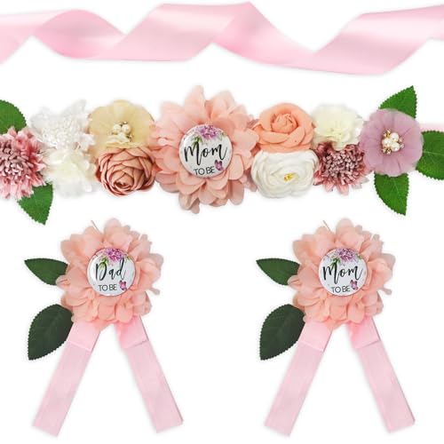 Maternity Sash Set Baby Shower Floral Belly Belt Baby Shower Decoration for Mom to Be Pregnancy Party Supplies - color: Style1
