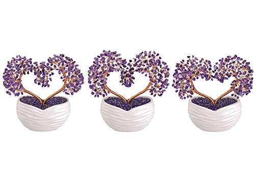 Jovivi Amethyst Crystal Heart Money Tree Healing Gemstone Bonsai Tree for Wedding Ceremony Reiki Balancing Energy Meditation Feng Shui Wealth & Good Luck Home Indoor Office Decor 7.87"-8.26" - color: Amethyst