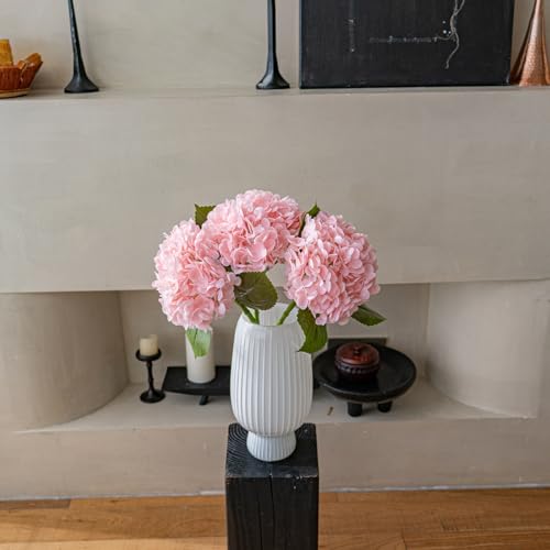 22" Large Real Soft Touch Artificial Hydrangea Flowers Bouquet Latex Hydrangeas for Wedding, Home, Office, Bridal Party Decoration Garden Office Room Table Centerpieces 3pcs Pink - color: 3pcs Pink
