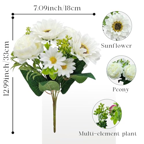 3 Pcs Fall Flowers Artificial Mums Silk Fake Mums Bouquet Faux Floral Arrangements Home Indoor Outdoor Planter Decor Party Wedding Table Autumn Decoration (White-A) - color: White-a