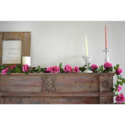 FiveSeasonStuff 29 Ft 4 Pack Rose Silk Flower Garland Artificial Flowers Decoration Hanging Floral Décor for Wedding Baby Shower Birthday Party Garden (Fuchsia) - color: Fuchsia