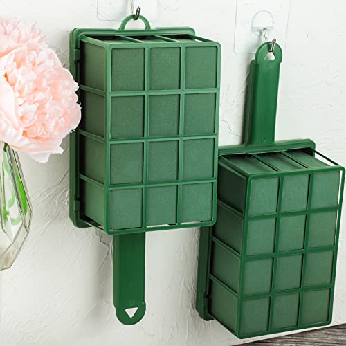 Hahood 2 Pieces Floral Foam Cage with Floral Foam Flower Arrangement Rectangle Flower Foams Cage Holder with Handle for Fresh Flowers, Home Party Decoration, 11.8 x 4.9 x 3.1 Inches