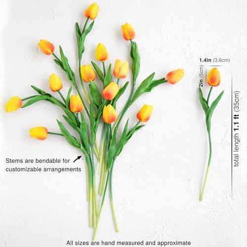FiveSeasonStuff Real Touch Tulips Artificial Flowers – 15 Stems Faux Tulip Bouquet in Gift Box for Wedding, Home Decor, Party, Floral Arrangements (Sunset Orange) - color: #11 Sunset Orange