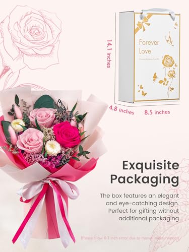 Polylove Flowers for Delivery Prime Forever Flowers Bouquet Preserved Roses Bouquet Flower Gift for Women Wife Mother Day Graduation Birthday (Hot Pink, Small) - color: Hot Pink, size: Small
