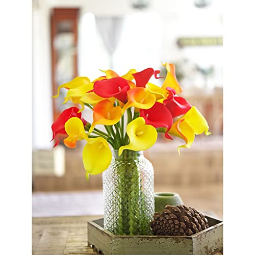 FiveSeasonStuff Real Touch Calla Lily Artificial Flowers Wedding Bridal Bouquet | Floral Arrangements | 15 Calla Lilies (Sunset Orange) - color: Sunset Orange