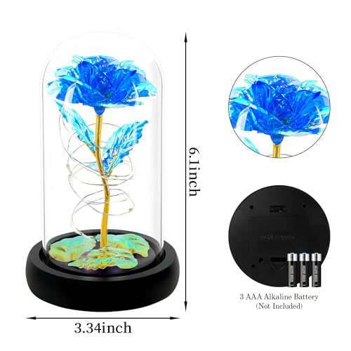 Childom Mothers Day Flowers Gifts for Mom Grandma,Birthday Gifts for Women,Valentines Gifts for Her,Mom,Women,Wife,Grandma,Light Up Rose in Glass Dome,Colorful Blue Mothers Day Flowers for Delivery - color: Blue Medium