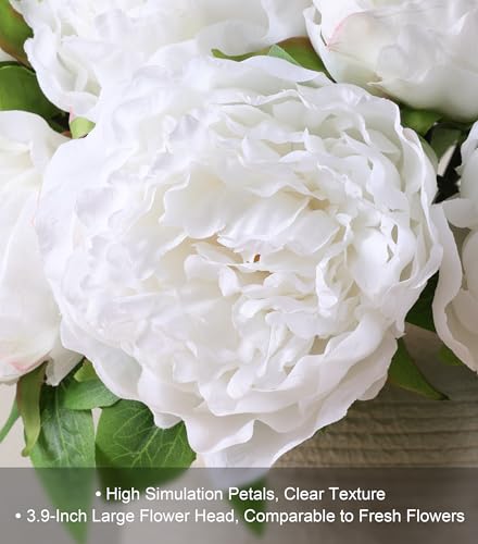 florisso White Peony Artificial Flowers - 11 Branches Silk Peonies for Home Decor, Wedding Floral Arrangements & Table Centerpieces (Silk Artificial Flowers) - color: Peony-white