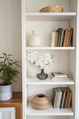 White Orchids Artificial Flowers with Vase, Small Faux Orchid Arrangement Fake Flower in Woven Glass Vase Black and White Decor Small White Centerpieces for Kitchen Dining Room Tables Bathroom Decor - color: White Orchid /Large Black Vase