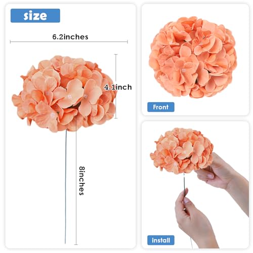 AVIVIHO 60 pcs Fall Flowers Terracotta Fake Flowers Hydrangea Artificial Flowers Bulk Realistic Faux Hydrangeas Silk Flowers with Stems for Party,Home,Weddings,Indoor or Outdoor Decorations - color: Terracotta, size: 60PCS