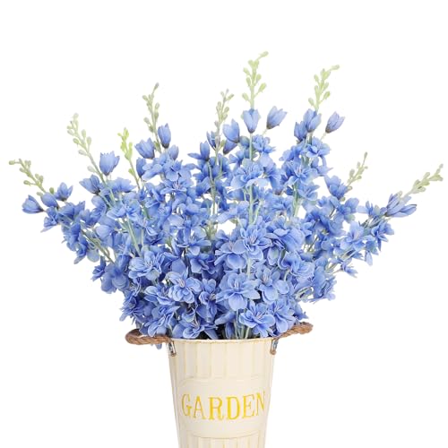 10 Pcs Delphinium Artificial Flowers for Decoration, 33.86 Inch Long Stem Larkspur Fake Flowers Light Blue Faux Silk Bouquets for Tall Vase Wedding Home Decor Floral Arrangements(Dark Blue) - color: Dark Blue, size: 33.86 inch