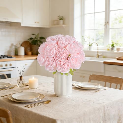 SITUMEIZI 10PCS Artificial Peony Flowers, Real Touch Fake Silk Bouquet with Stems for Home Mothers Day Wedding Party Centerpieces Table Decoration Indoor(Light Pink) - color: Pink
