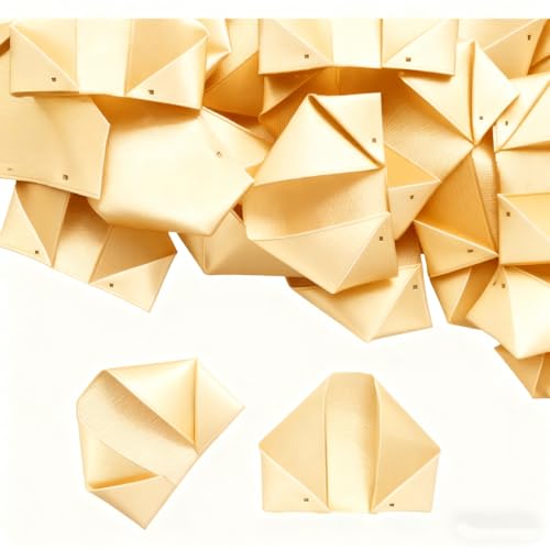 100 Pcs Premade Satin Ribbon Rose Petals Half-Finished Crafting DIY Eternal Flowers Bouquets (Golden Champagne) - color: Golden Champagne