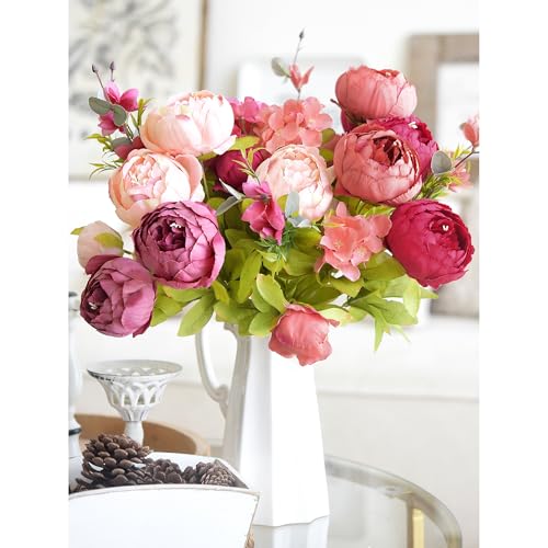 FiveSeasonStuff Vintage Artificial Peonies Silk Flowers and Hydrangeas for Wedding Bridal Home Décor – Beautiful Floral Centerpiece Arrangement Decoration with 2 Bouquets (Cheerful Medley) - color: Cheerful Medley