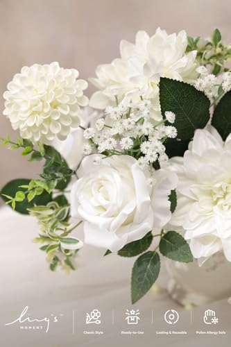 Ling's moment Fake Flowers Box, Faux Artificial Greenery Stems Foam Roses Silk Dahlia Rose Leaves Fabic Flower for Centerpieces Bouquet Wedding Vase Floral Decorations, White & Sage, Grand Combo - color: Wht-white & Sage, size: Grand
