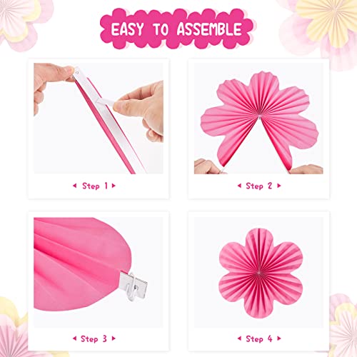 Easy Joy Paper Flowers Decorations for Wall Paper Fans Classroom Decoration Paper Floral Backdrop Decor Paper Fans Decoration Hanging Paper Fans Pink Flower Wall Decor, Set of 9 - color: Flower-1