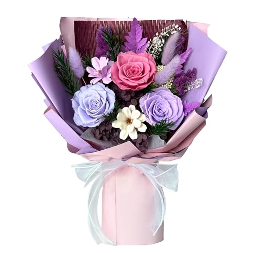 Preserved Roses Eternal Flowers Real Purple Roses that Last 3 Years Home Decor Birthday Gifts for Women Mothers Day Flowers for Wife - color: Purple