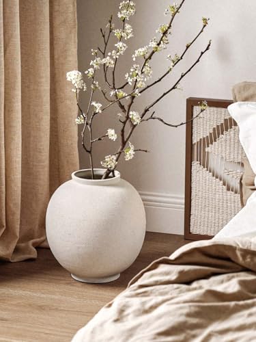 White Ceramic Vase - Large 13.5 Inch Round Floor Vase for Centerpieces, Farmhouse Flower Vases, Rustic Minimalist Home Decor (Sandstone White) - color: Sandstone White, size: 13.5 Inch