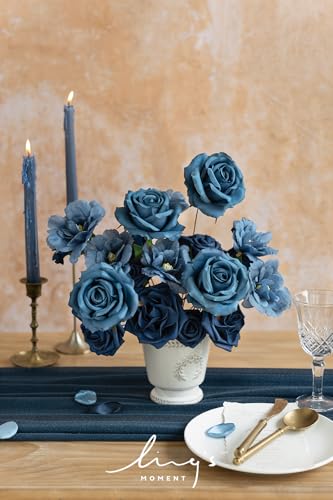 Ling's moment Artificial Flowers Fake Silk Poppy Faux Foam Roses Combo for DIY Wedding Bouquets Centerpieces Arrangements Bridal Shower Party Home Decorations, Nautical Navy, 25pcs - color: Blu-nautical Navy