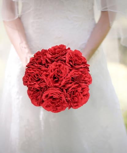 IPOPU Red Carnation Flowers Artificial 10PCS Fake Carnations Silk Flowers with Stems 11.4" Artificial Red Flowers for Bridal Shower Decorations Wedding Centerpieces for Tables Home Party - color: Red