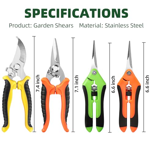 EWPJDK 4 Pack Garden Pruning Shears, Stainless Steel Garden Shears, Gardening Shears, Garden Scissors, Clippers, Pruning Snips, Pruning Shears for Gardening Tools (4PCS Yellow Orange Green) - color: 4pcs Yellow Orange Green