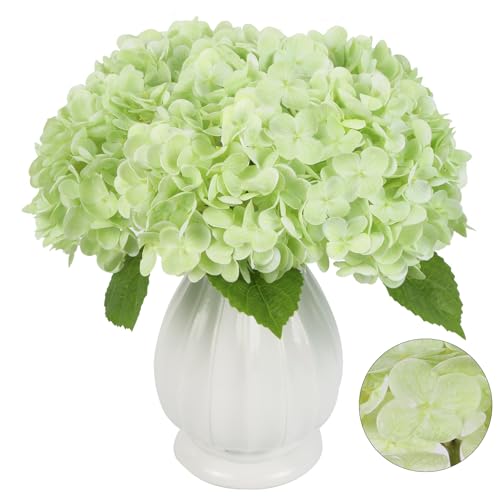 IPOPU 6PCS Real Touch Fake Hydrangea Artificial Flowers Light Green Hydrangeas with Stems Realistic Faux Hydrangeas for Home Table Wedding Baby Shower Party Floral Arrangements (Light Green) - color: Light Green