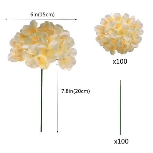 WEISPARK 100PCS Artificial Hydrangea Flowers, Fake Flowers Silk Hydrangea Full Flowers Heads with Stems for Wedding Home Party Shop Baby Shower Decor (Light Champagne) - color: Light Champagne
