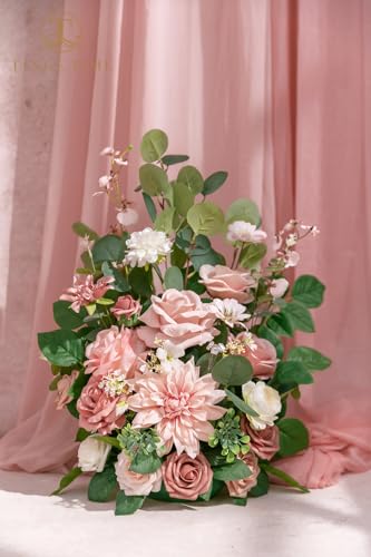 TINGE TIME Free-Standing Artificial Flower Set of 2, Table Centerpiece with Rubber Pad, Silk Fake Flower for Wedding Centerpiece Archway Aisle Welcome Entrance (DustyRose&Cream) - color: Dustyrose&cream
