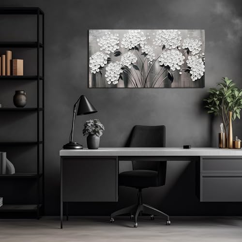 TYTAUPT White Flower Wall Art for Bedroom Women Black and White Painting Wall Art for Living Room Girls Room Decor Size 20 x 40 Inches - color: White, size: 40"L x 20"W