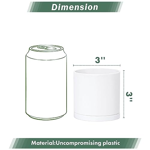 D'vine Dev 12 Pack 3 Inch Mini Plastic Plant Pots, Small Garden Planters for Plant with Drainage Holes and Saucers, White Color, 74-Z-C-4 - size: 3"