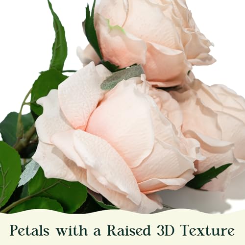 4 Pcs Real Touch Peonies Artificial Flowers, 3.5'' Big Bloom Austin Rose Peony Latex Fake Flower with Stems for Wedding Bouquet Party Valentines Arrangement Home Kitchen (Champagne) - color: Champagne