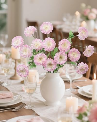 Coferset 6pcs Artificial Silk Mums Flowers Realistic Chrysanthemum Stems 22" Fake Gerbera Daisy for DIY Bouquet Centerpieces Floral Arrangements Vase Fillers Wedding Shower Decorations(Pink) - color: Pink