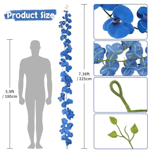 7.38ft Royal Blue Orchid Garland Real Touch Latex Orchid Vine Hanging Artificial Orchids for Home Party Wedding Room Birthday Christmas Wall Arch Decor(Royal Blue) - color: Royal Blue