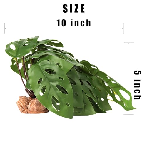 Reptile Plants for Terrarium, Ball Python Tank Decor Accessories fit Bearded Dragon Crested Leopard Gecko Lizard Chameleon Snake Frog Tortoise Hermit Crab - Fake Swiss Cheese Plants - color: B-fake Swiss Cheese Plants