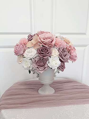 FACINOC Roses Artificial Flowers Pink Bouquet Combo Box Set Fake Flower Bulk for DIY Bridal Wedding Shower Decorations Centerpieces for Table Faux Floral Arrangement for Party Home Decor Indoor - color: Dusty Pink, Mauve