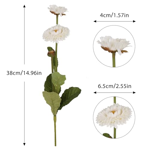 White Artificial Daisy Flowers 8pcs Faux Calendulas Flowers Silk Chrysanthemums with Stems for Floral Arrangements Home Wedding Dining Table Party Decoration(White) - color: White
