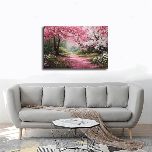 Beautiful Cherry Blossom Trees In Full Bloom, With Pink Petals Covering The Ground Suitable for Wall Art Decoration Room Decoration Home Decoration Bedroom Decoration - Versatile Home Decor 18x12inch( - color: Frame-style, size: 18x12inch(45x30cm)