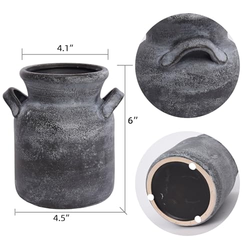 Quoowiit Ceramic Rustic Farmhouse Vase, Distressed Decorative Flower Vases for Home Decor, Ideal Shelf Decor, Black Boho Vase for Living Room Bedroom Kitchen Office Centerpiece Table Decorations - color: 6 Inch-grey