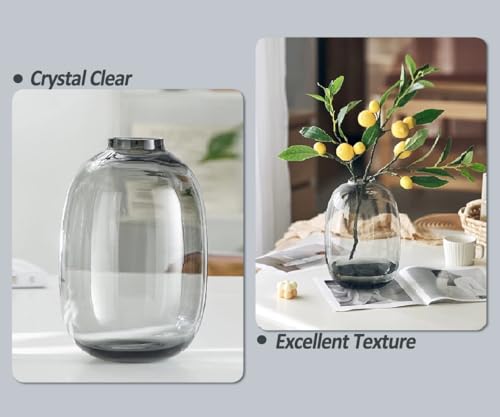 GeLive Smoked Glass Vase, Solid Colored Glass Vase, Clear Tabletop Vase, Flower Arrangement for Long Stem Branch Artificial Plant Home Indoor Centerpiece Decoration (Smoky Gray) - color: Smoky Gray