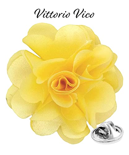 Premium Men's Formal Solid Color Flower Lapel Pin - Boutonniere for Men, Brooch Pin - color: Maize